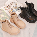 Fashion Simple Solid Color Children's Leather Martin Boots