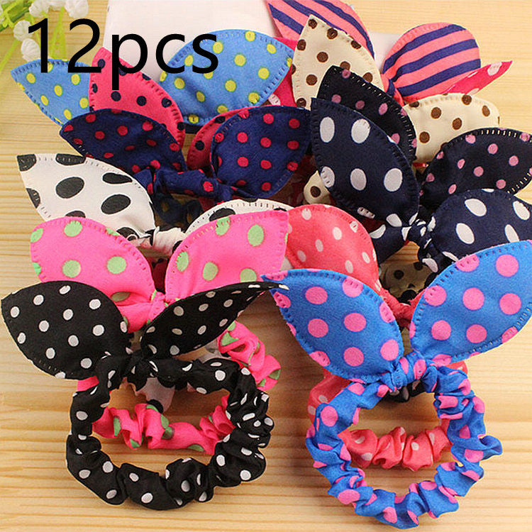 Knotted Fabric Polka Dot Bunny Ear Hair Tie