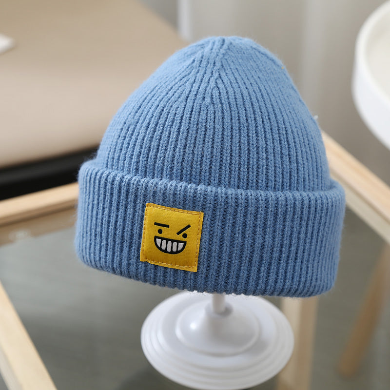 South Korea With The Same Paragraph Candy Color Expression Cloth Label Children's Knitted Hats