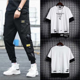 Two-piece Summer Men's Loose Hip-hop Overalls With Hood