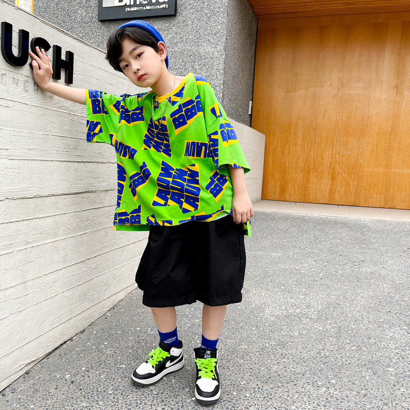 Boys' Suits, Big Children's Summer Clothes, Fried Street Children's Hip-hop Clothes