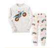 Boys and girls white gray motorcycle, cotton long sleeve round neck suit