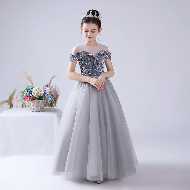 Princess Skirt Girls Net Gauze Skirt Silver Gray Playing Dress