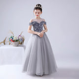 Princess Skirt Girls Net Gauze Skirt Silver Gray Playing Dress