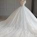 White trailing wedding dress