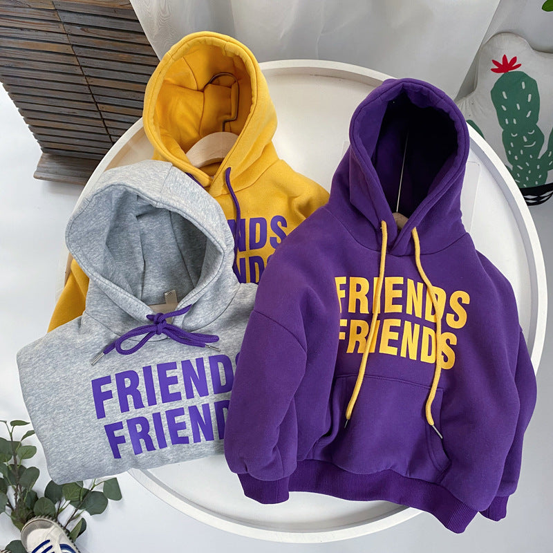 Children's Winter Color Letters Padded Hooded Sweater