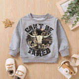 Grey Printed Letter Cow Head Children's Sweater