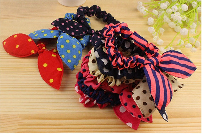 Knotted Fabric Polka Dot Bunny Ear Hair Tie