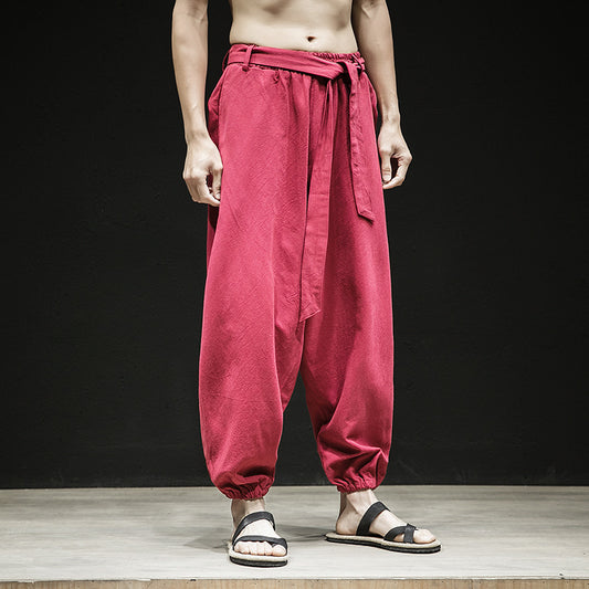 Spring And Summer New Chinese Style Pants Men's Elastic Band Width