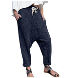 Women's Plus Size Pocket Cotton And Linen Wide-Leg Pants