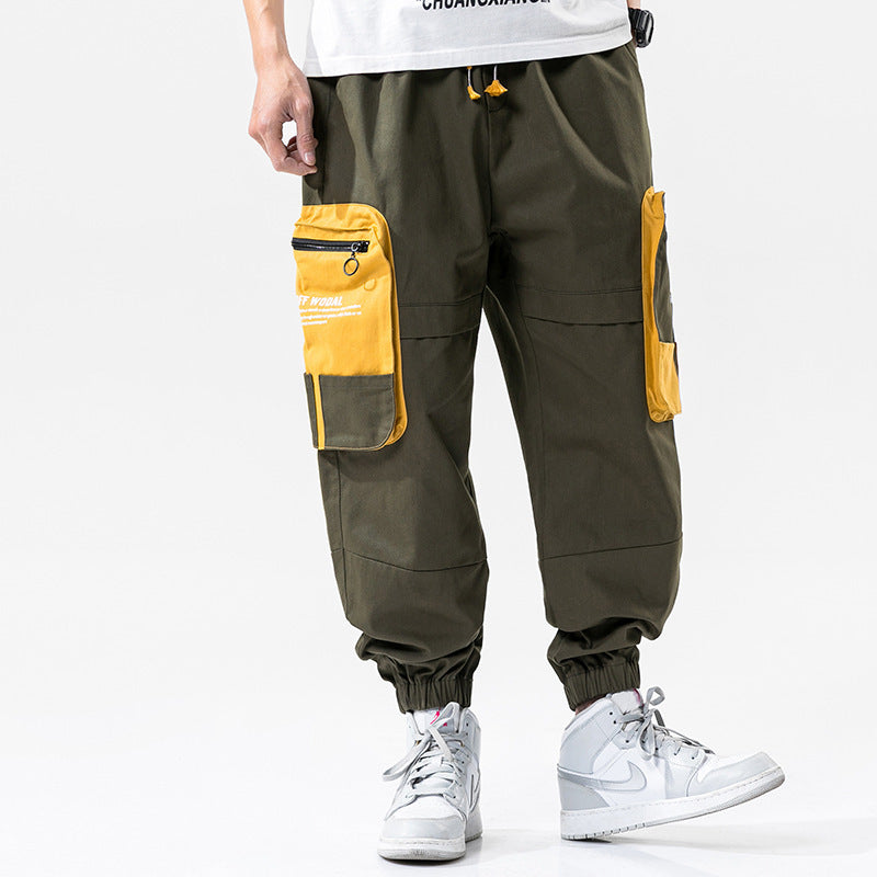 Loose Color-Blocked Printed Cargo Pants With Large Pockets