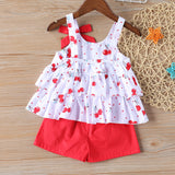 Polka Dot Bowknot Vest T-shirt Top + Shorts 2-piece Set