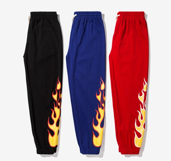 Hop Pants Flame Print Women Men Red Black Blue Joggers Pants Skateboard Sweatpants