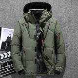 Men's Short Winter Thick White Duck Down Hooded Jacket Multi-pocket Outdoor Set