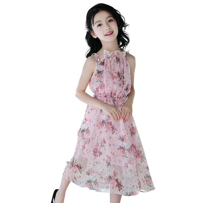 Girls dress floral suspenders skirt