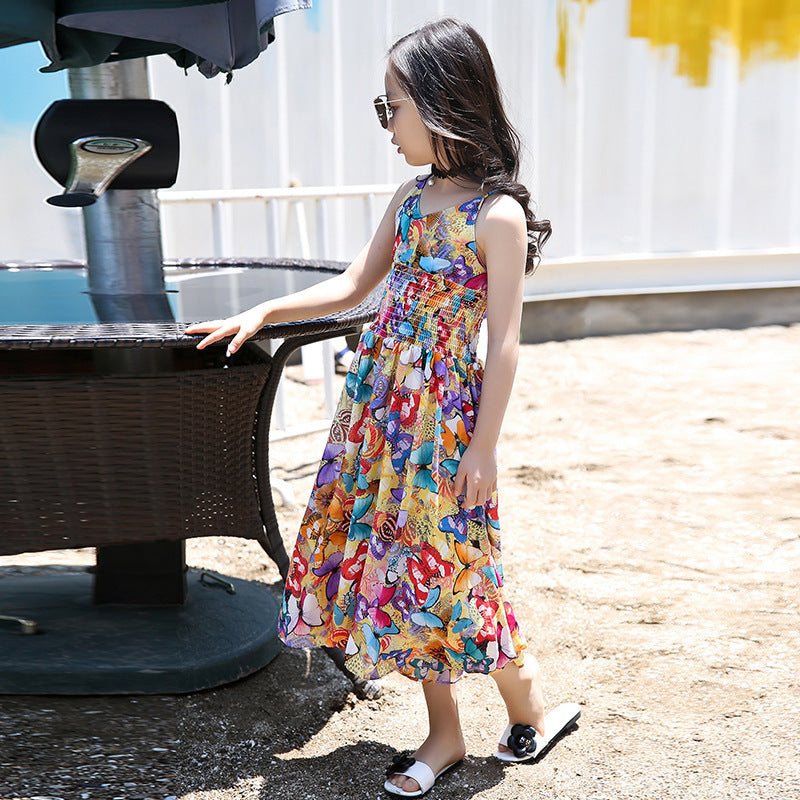 Girls' summer floral print wide-leg pants