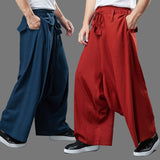 Men's Linen Casual Pants Wide Leg Crotch Pants