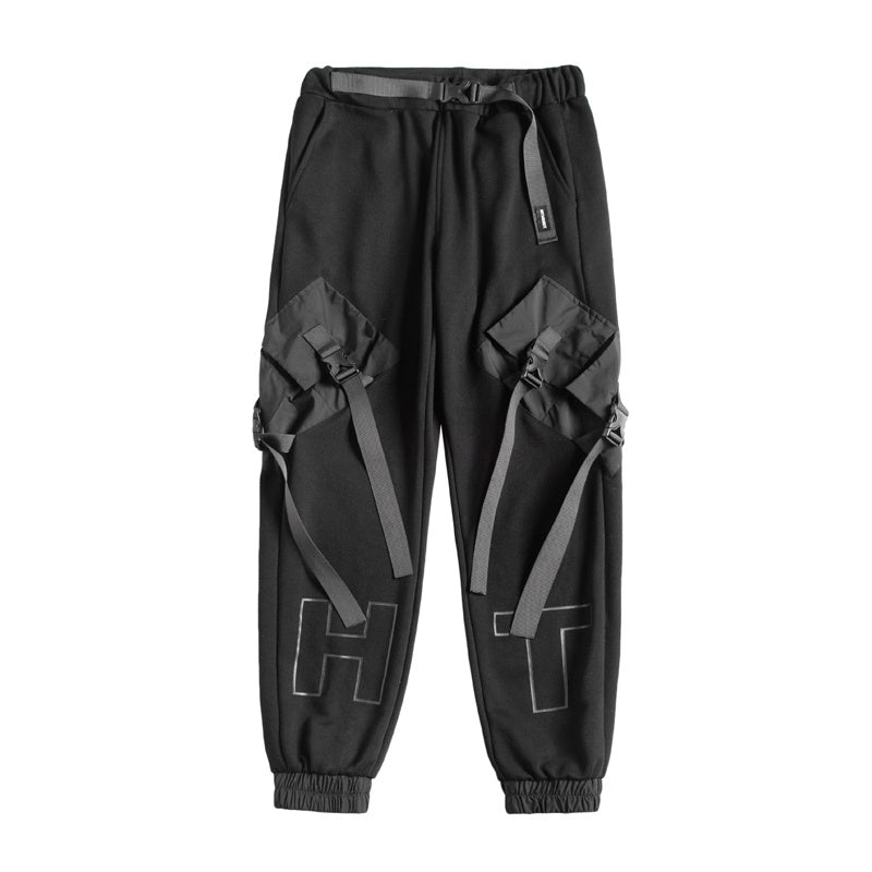 Men's Loose Black Overalls Hip-hop Pocket Pants