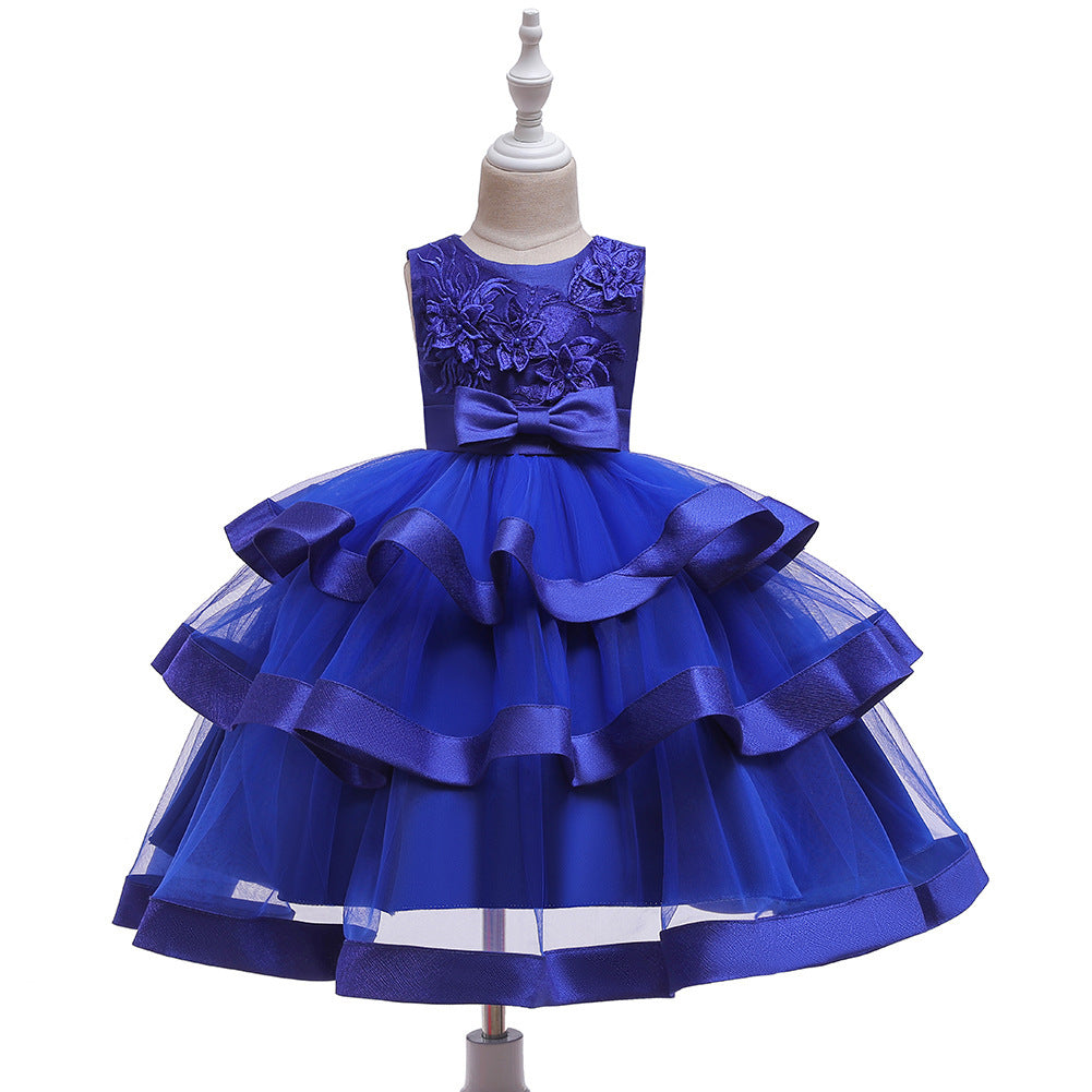 Girls Sleeveless Princess Cake Mesh Dress