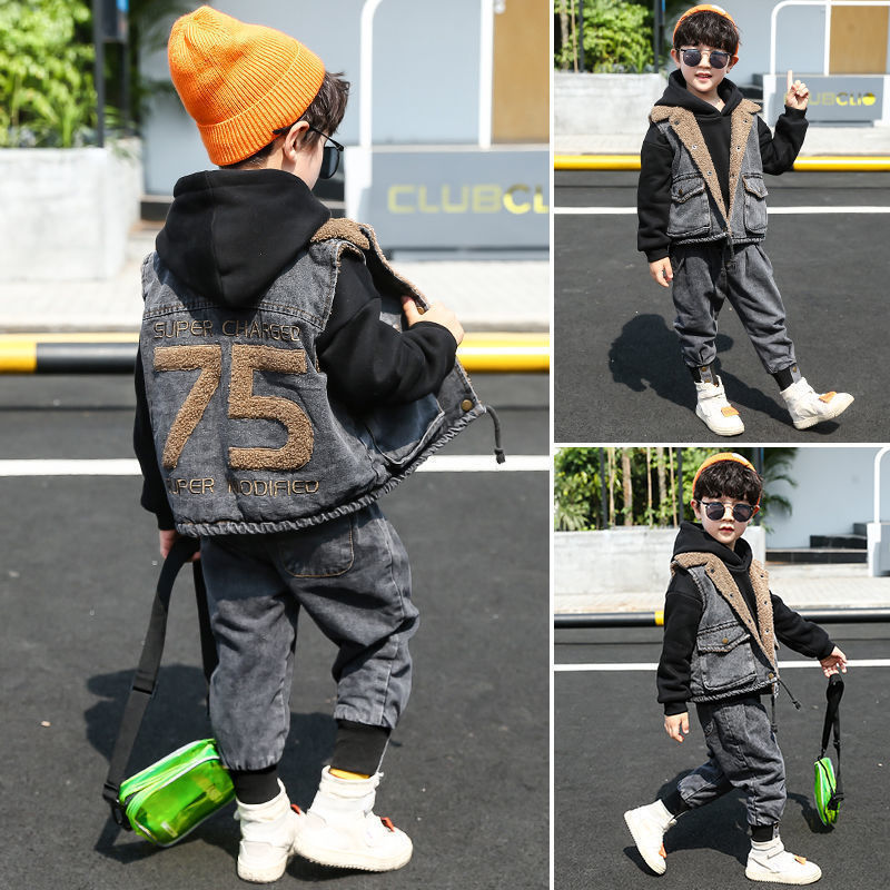 Fashion Simple Boy Winter Denim Suit