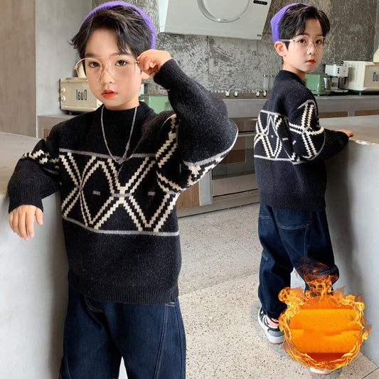 Boys Hedging Winter New Style Foreign Mink Fleece Sweater