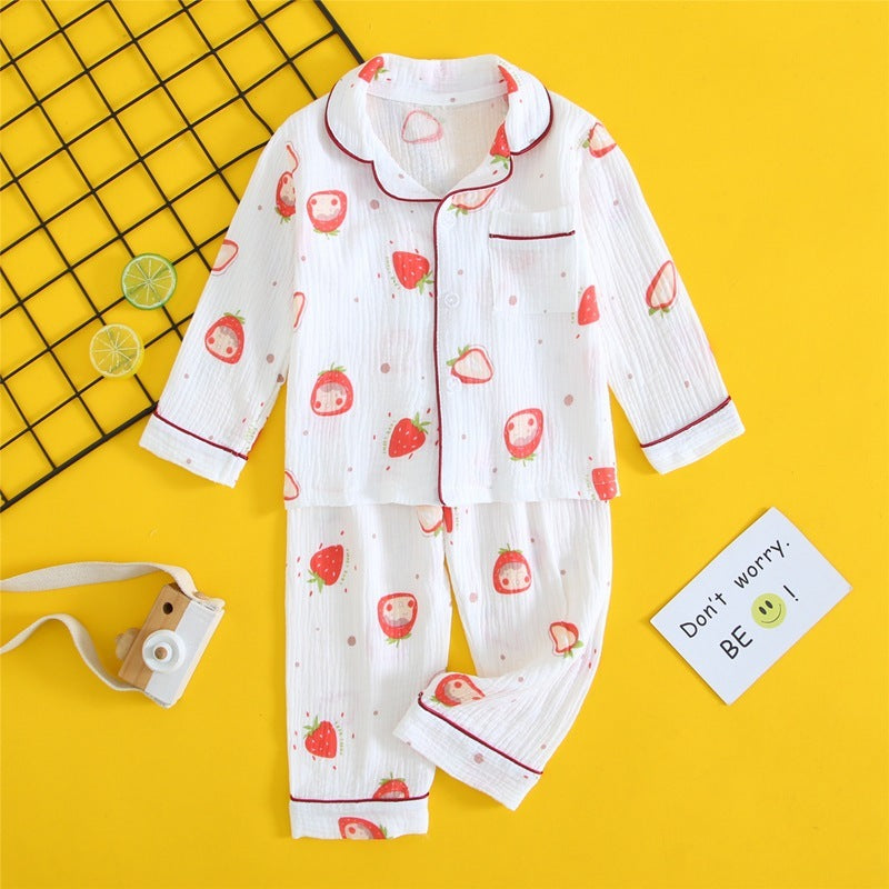 Children's Double-layer Cotton Gauze Pyjamas Homewear Set