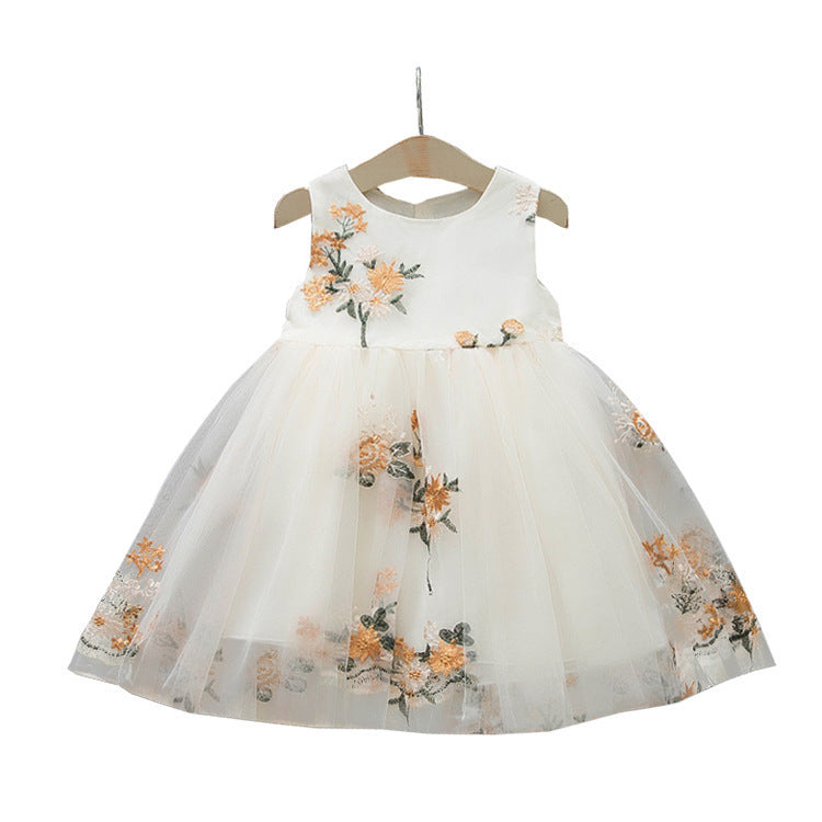 Girls' Cotton Embroidered Sling Sleeveless Dress