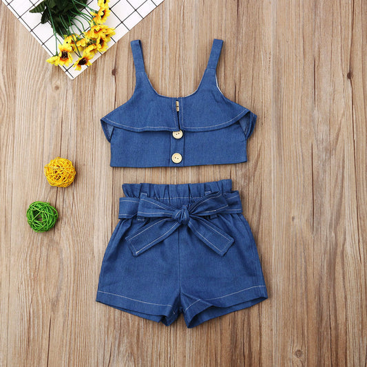 Big Kids Children's Sling Shorts Denim Suit Women