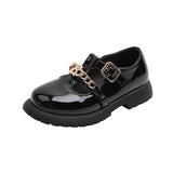 Children's Retro Chain Thick Heel Leather Shoes