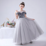 Princess Skirt Girls Net Gauze Skirt Silver Gray Playing Dress