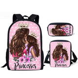 Three-piece printed student backpack diagonal bag