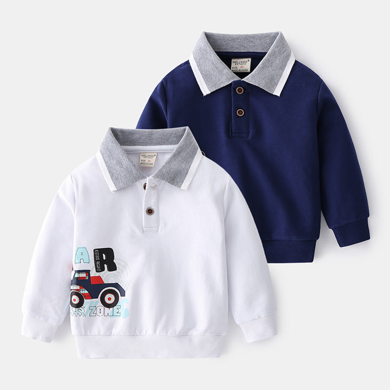 New Fashion Cute Cartoon Print Boys Lapel Sweater