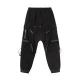 Overalls Men's Spring And Autumn Dark Black Functional Wind Pants Webbing Drawstring Trousers