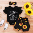 Baby Short-sleeved Letter Print Tops Shorts Hairband Three Pieces Set