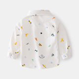 Boys Long Sleeve Lapel Shirt Cartoon Print Casual Shirt Kids Cool Long Sleeve Shirt