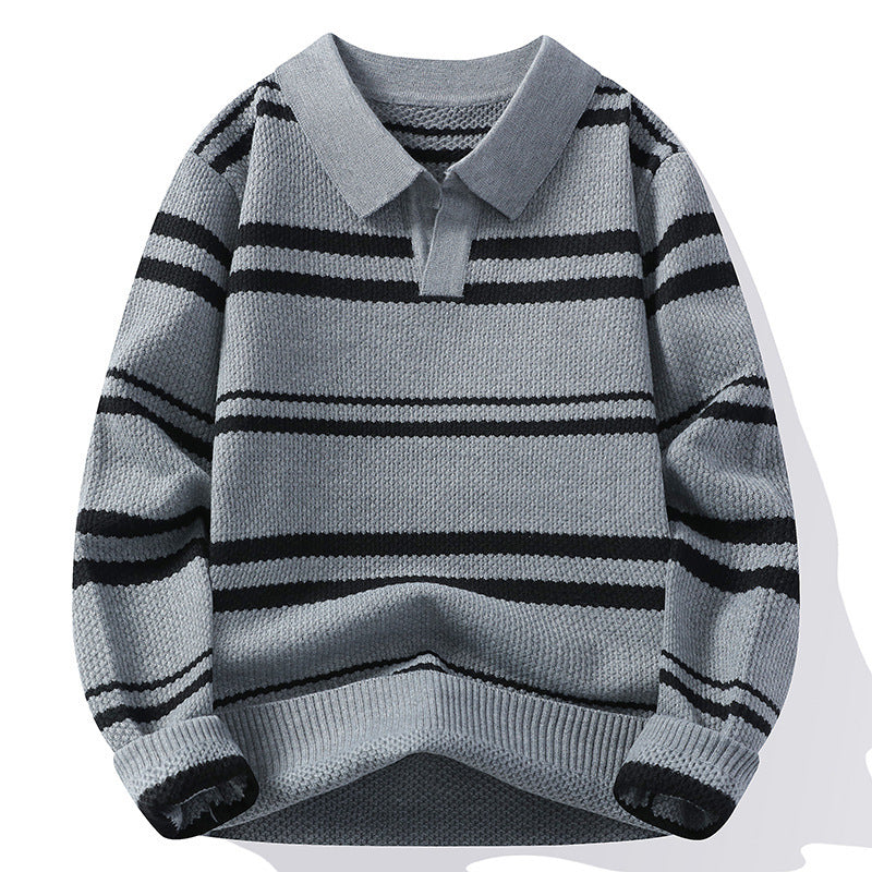 Men's Striped Lapel Warm Cold-resistant Student Wear Comfortable Sweater