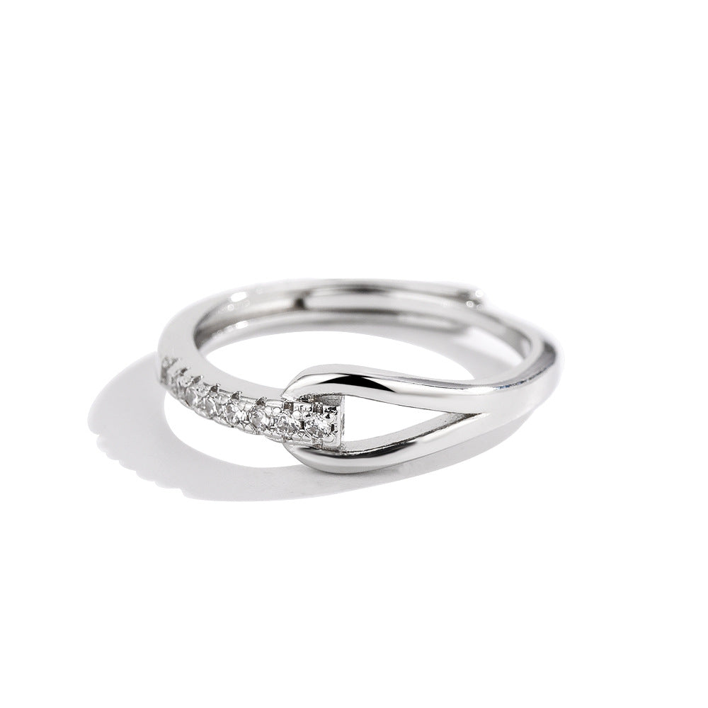 925 Silver Diamond-embedded Lubert's Tears Open Ring For Women