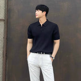 Summer Stripes Short Sleeve POLO Shan Men's Korean Slim Fit Lapel Solid Color Casual Thin Half Sleeve Trend Knitting Top