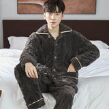 Pajamas Men's Jacquard Flannel Loose Fleece-lined Warm Loungewear