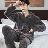 Pajamas Men's Jacquard Flannel Loose Fleece-lined Warm Loungewear