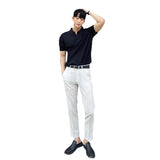 Summer Stripes Short Sleeve POLO Shan Men's Korean Slim Fit Lapel Solid Color Casual Thin Half Sleeve Trend Knitting Top