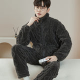 Pajamas Men's Jacquard Flannel Loose Fleece-lined Warm Loungewear