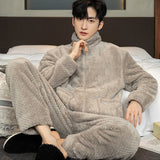 Pajamas Men's Jacquard Flannel Loose Fleece-lined Warm Loungewear