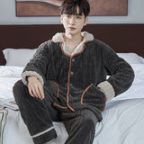 Pajamas Men's Jacquard Flannel Loose Fleece-lined Warm Loungewear