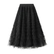 A-Line Mesh Ruffle Skirt Women's Temperament Sweet Long Skirt Slim Cupcake Dress Womens Clothing - AL MONI EXPRESS