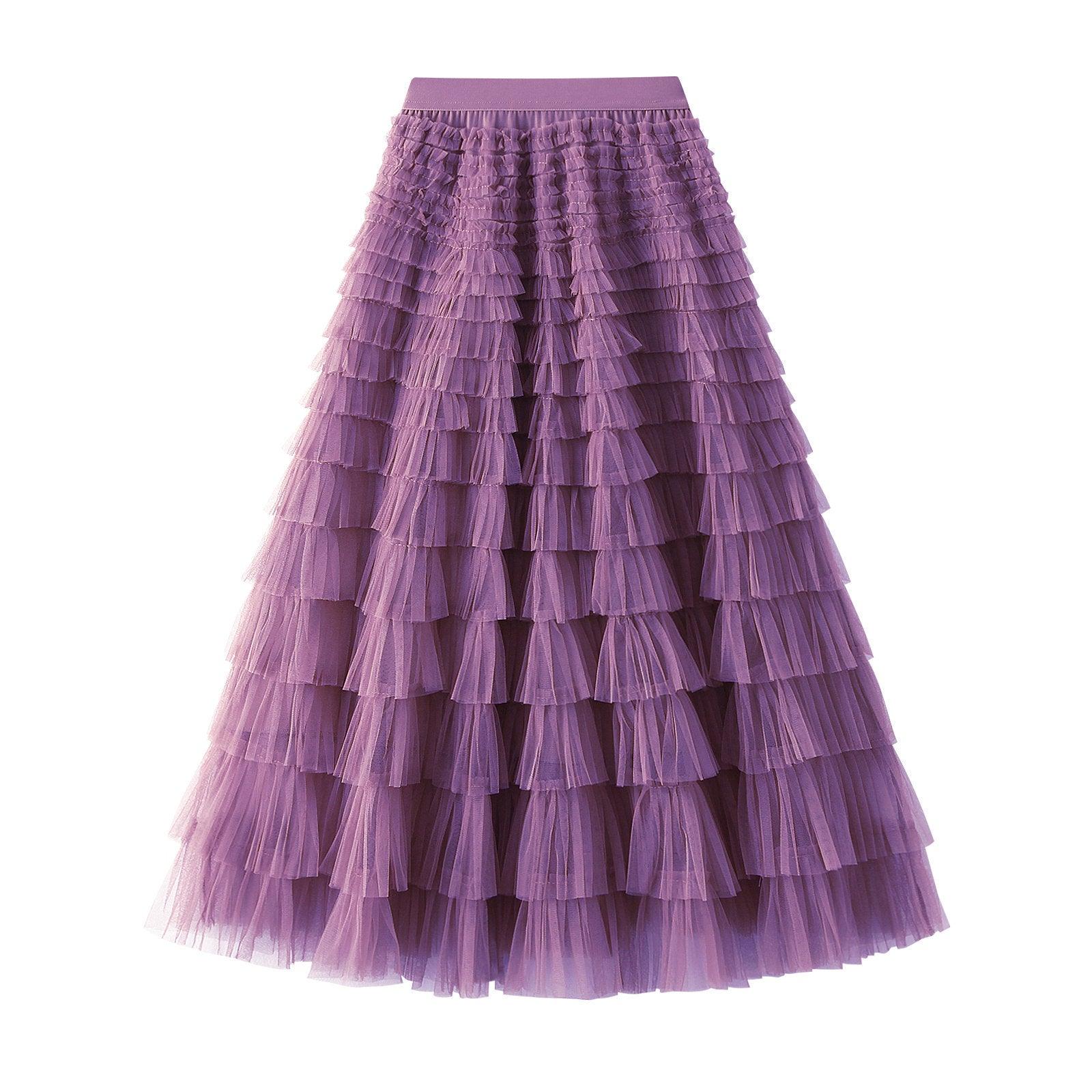 A-Line Mesh Ruffle Skirt Women's Temperament Sweet Long Skirt Slim Cupcake Dress Womens Clothing - AL MONI EXPRESS