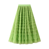 A-Line Mesh Ruffle Skirt Women's Temperament Sweet Long Skirt Slim Cupcake Dress Womens Clothing - AL MONI EXPRESS