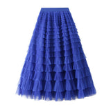 A-Line Mesh Ruffle Skirt Women's Temperament Sweet Long Skirt Slim Cupcake Dress Womens Clothing - AL MONI EXPRESS