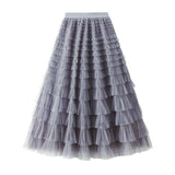 A-Line Mesh Ruffle Skirt Women's Temperament Sweet Long Skirt Slim Cupcake Dress Womens Clothing - AL MONI EXPRESS