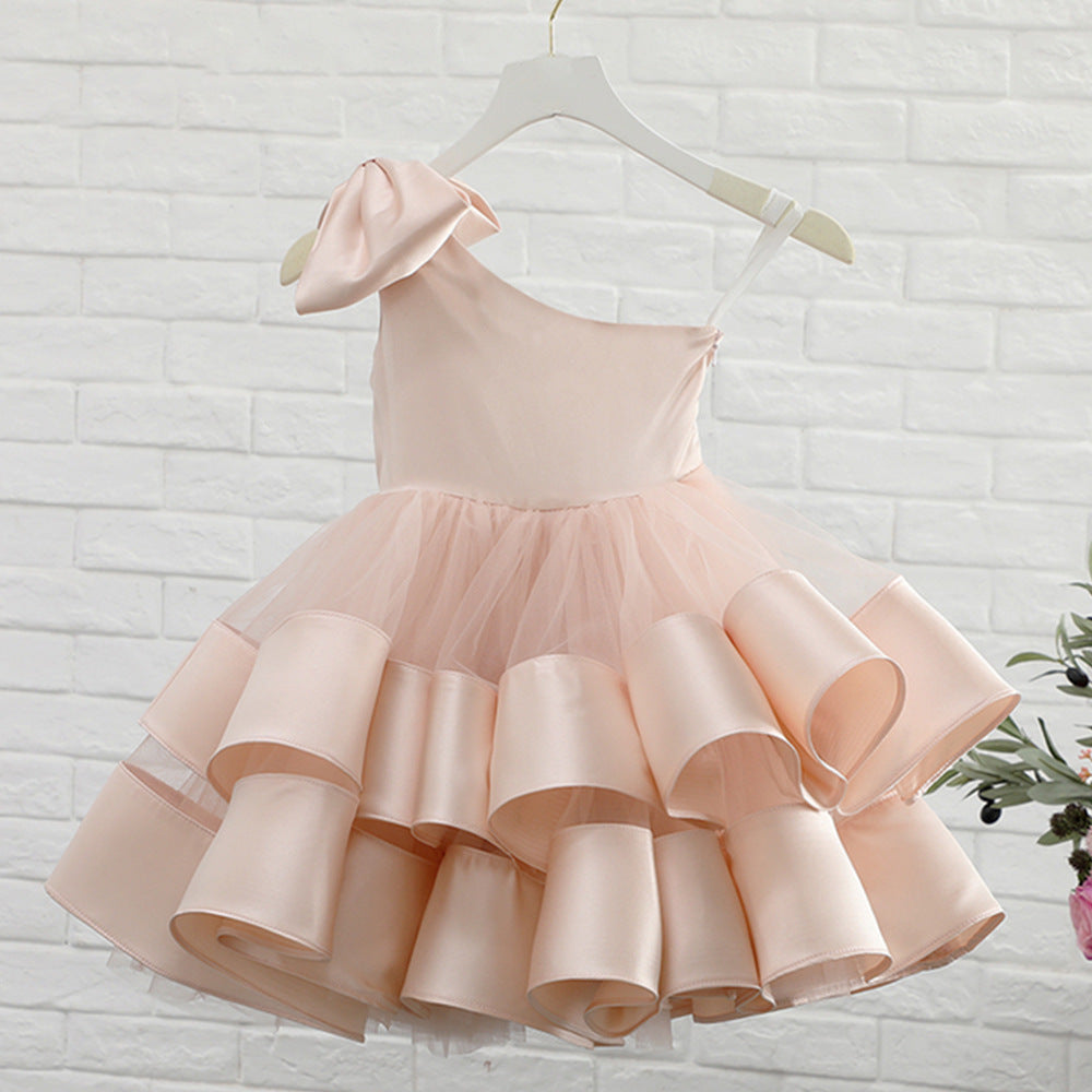 Children's Wedding Dress Girls One-shoulder Show Princess Fluffy